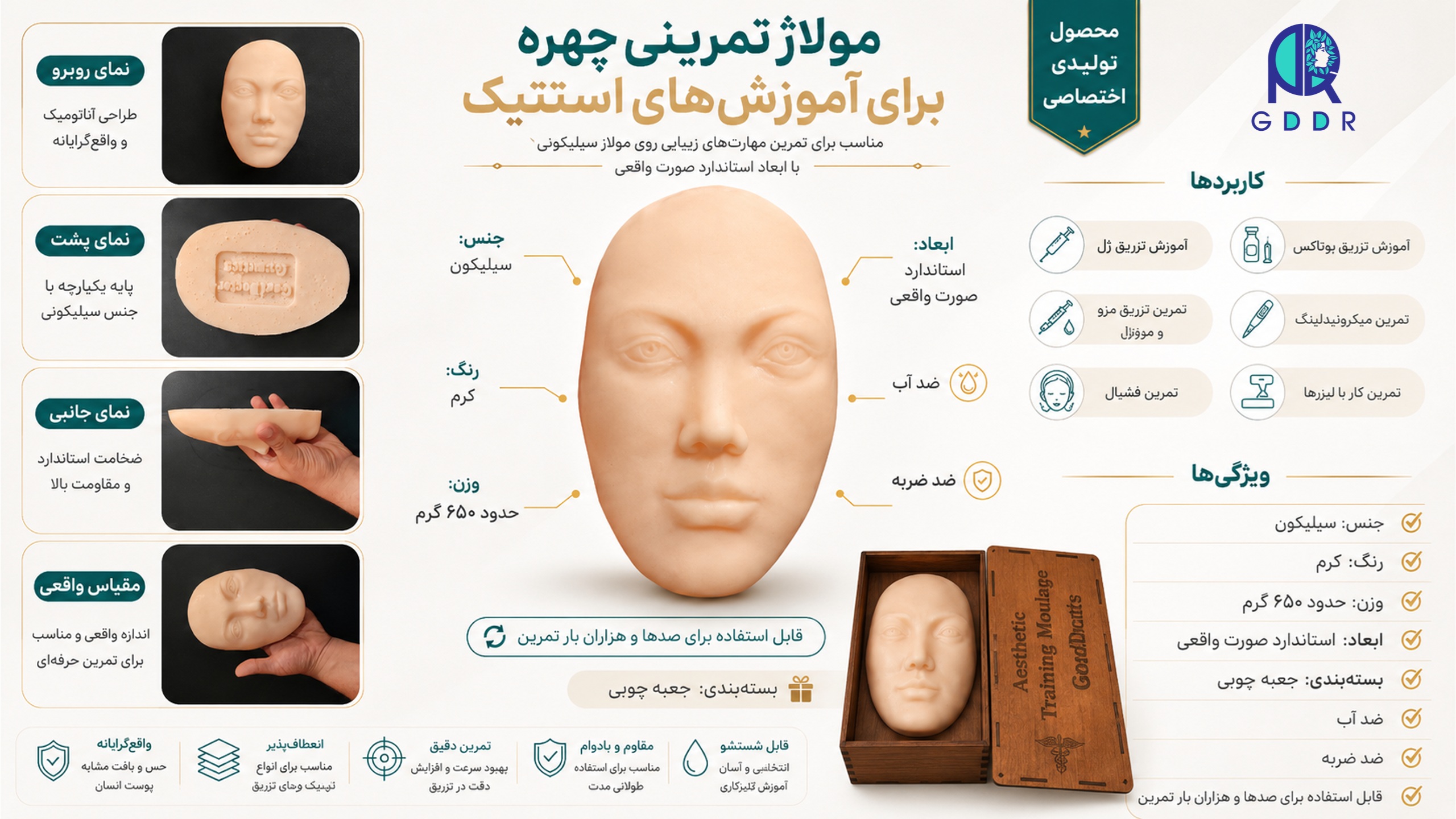 تصویر اینفوگرافیک از اطلاعات دقیق مولاژ تمرینی صورت و چهره