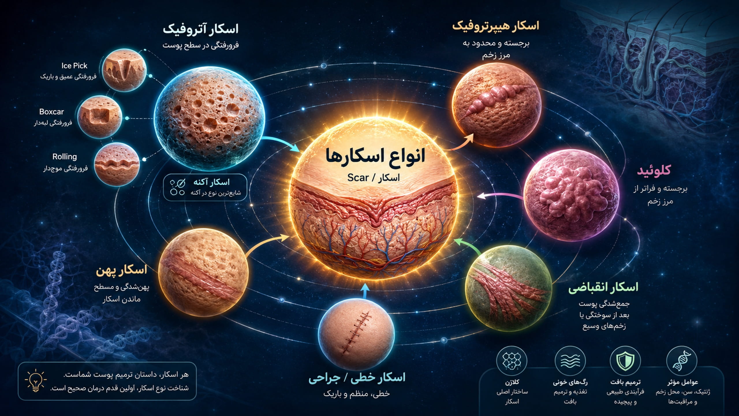 انواع اسکارها بصورت تصویری جامع و اینفوگرافیک